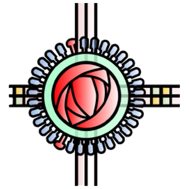 Charles Rennie Mackintosh rose reimagined as an influenza virion — the meeting emblem